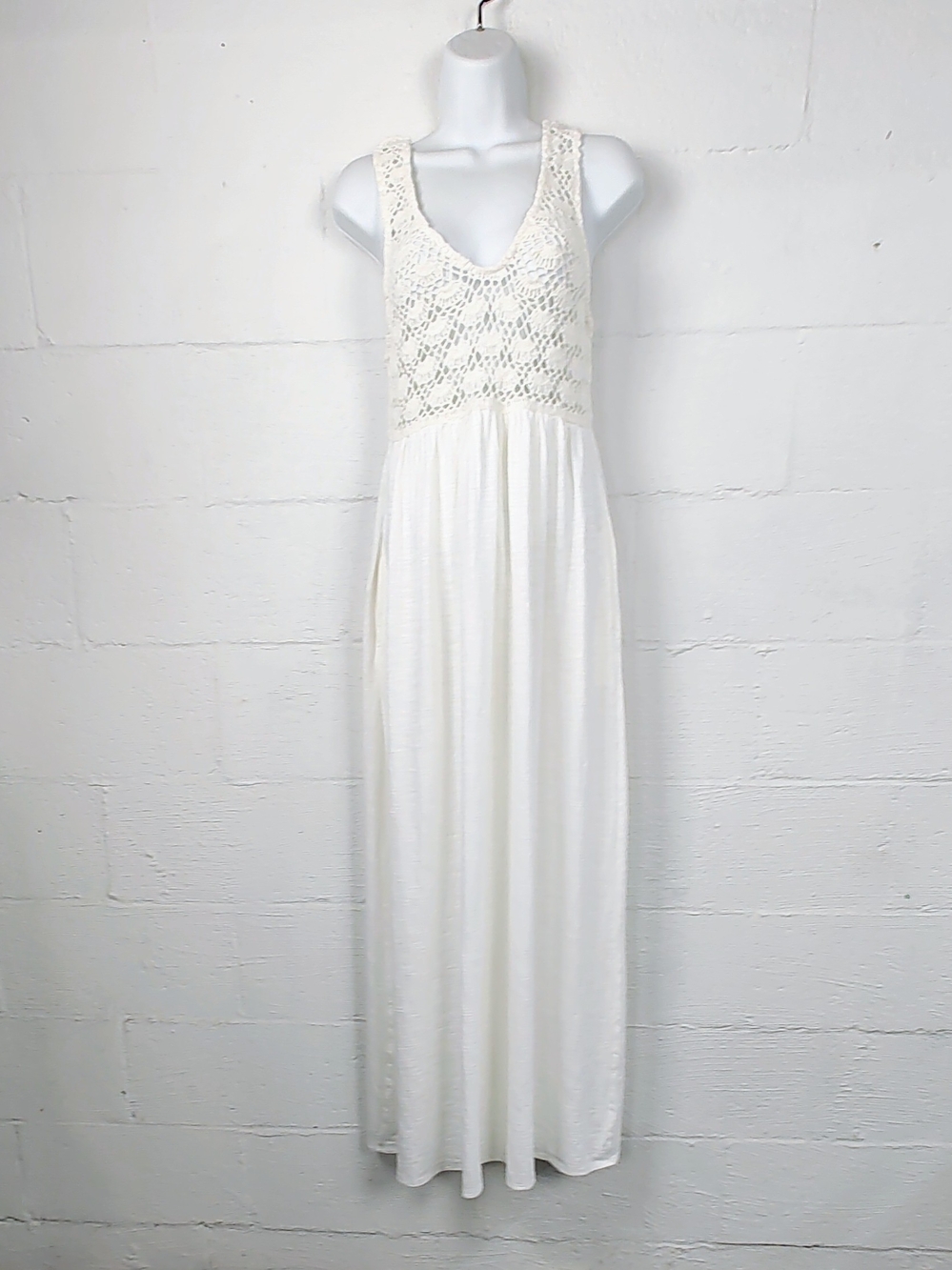aerie White Crochet-Top Sleeveless Maxi Dress